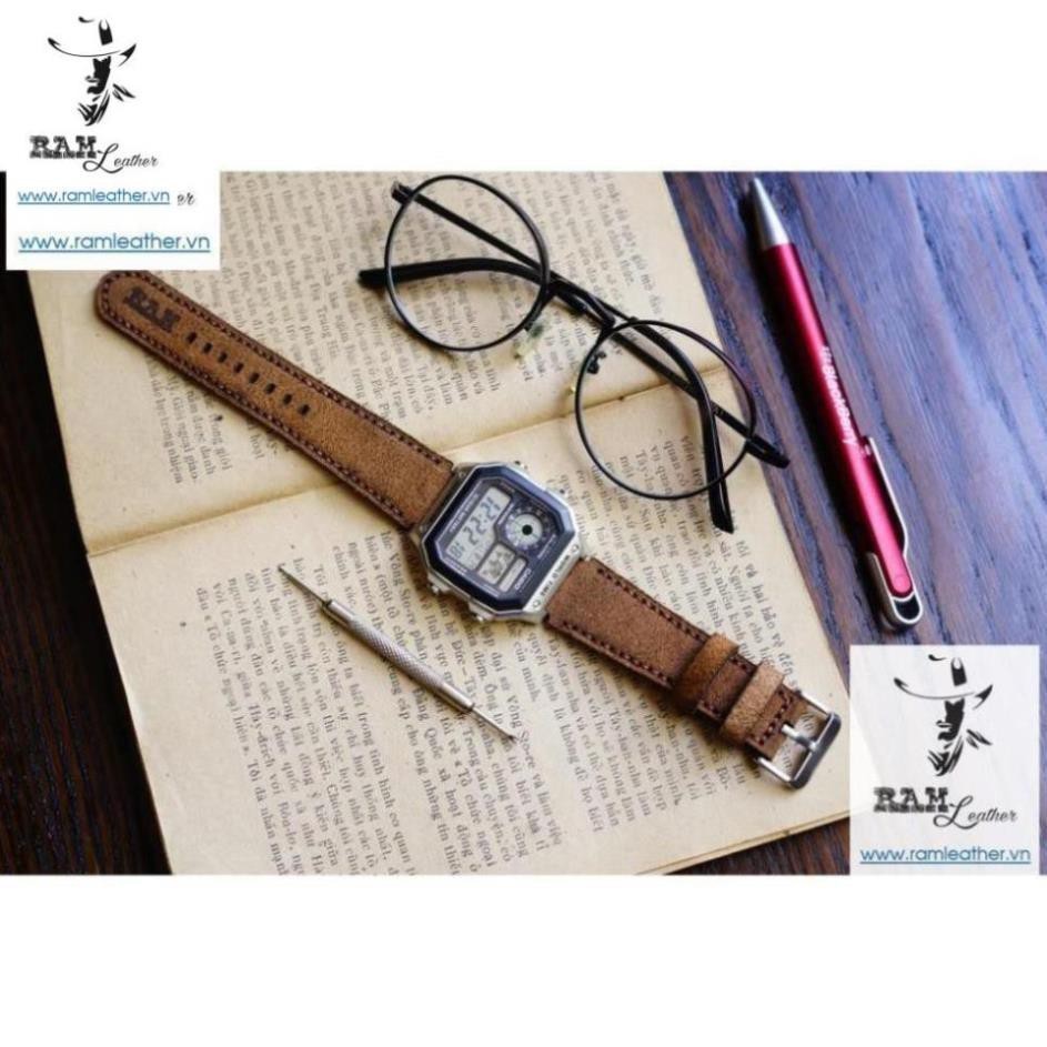 DÂY ĐỒNG HỒ MÀU VÀNG LỘN CAO CẤP - CASIO AE 1200 /SEIKO5-CHÍNH HÃNG RAM LEATHER . .