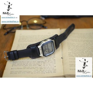 Tấm lót bundstrap da bò thật b1 đen tuyền - ram leather - đủ size 18,20,22,casio,apple watch . .