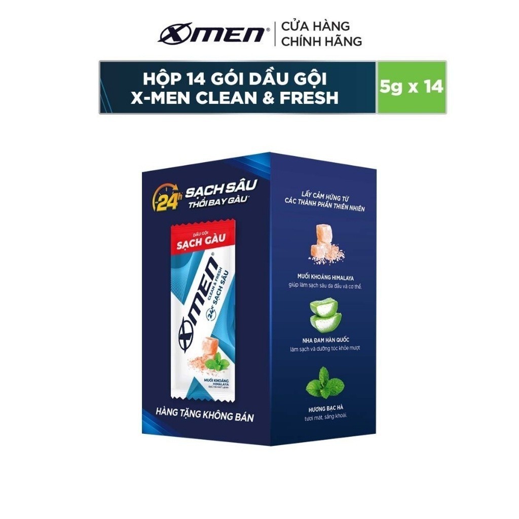 [Hàng tặng không bán] Hộp 14 gói Dầu gội X-Men Clean & Fresh 5g/Gói