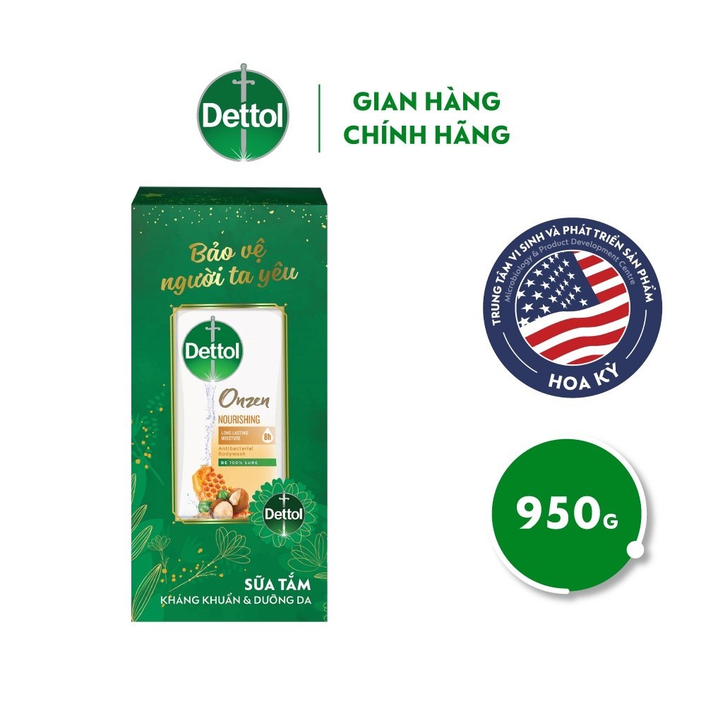 [NHẬP MÃ DET620 GIẢM 12%] [Hộp quà] Sữa tắm Dettol kháng khuẩn và dưỡng thể – Chai 950g