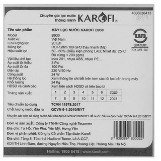 [FREESHIP] Máy lọc nước RO Karofi B930 9 lõi
