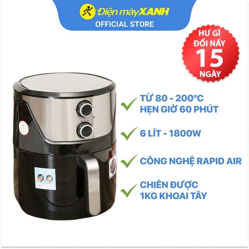 Nồi chiên không dầu Perfect PF-625 6L/5.5L Công suất 1800W BH 12 tháng, Chính hãng