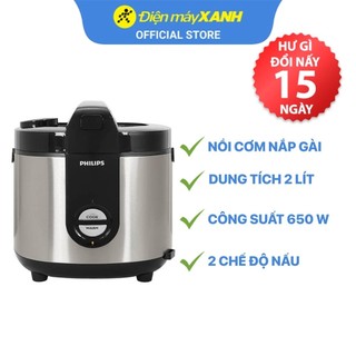 Nồi cơm điện nắp gài philips hd3132/66 bạc 2 lít 650 w lòng nồi chống dính - chính hãng bh 24 tháng