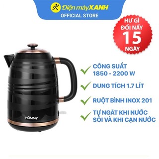 Bình đun siêu tốc inox hommy k512pn 1.7 lít - chính hãng bh 12 tháng
