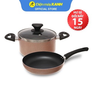 Bộ nồi chảo nhôm chống dính nắp kính Delites BE010-20-26