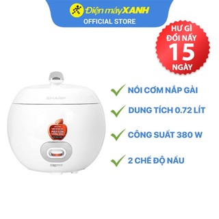 Nồi cơm điện nắp gài Sharp KS-A08V-WH Trắng 0.72 lít  380 W lòng nồi chống dính - Chính hãng BH 12 tháng