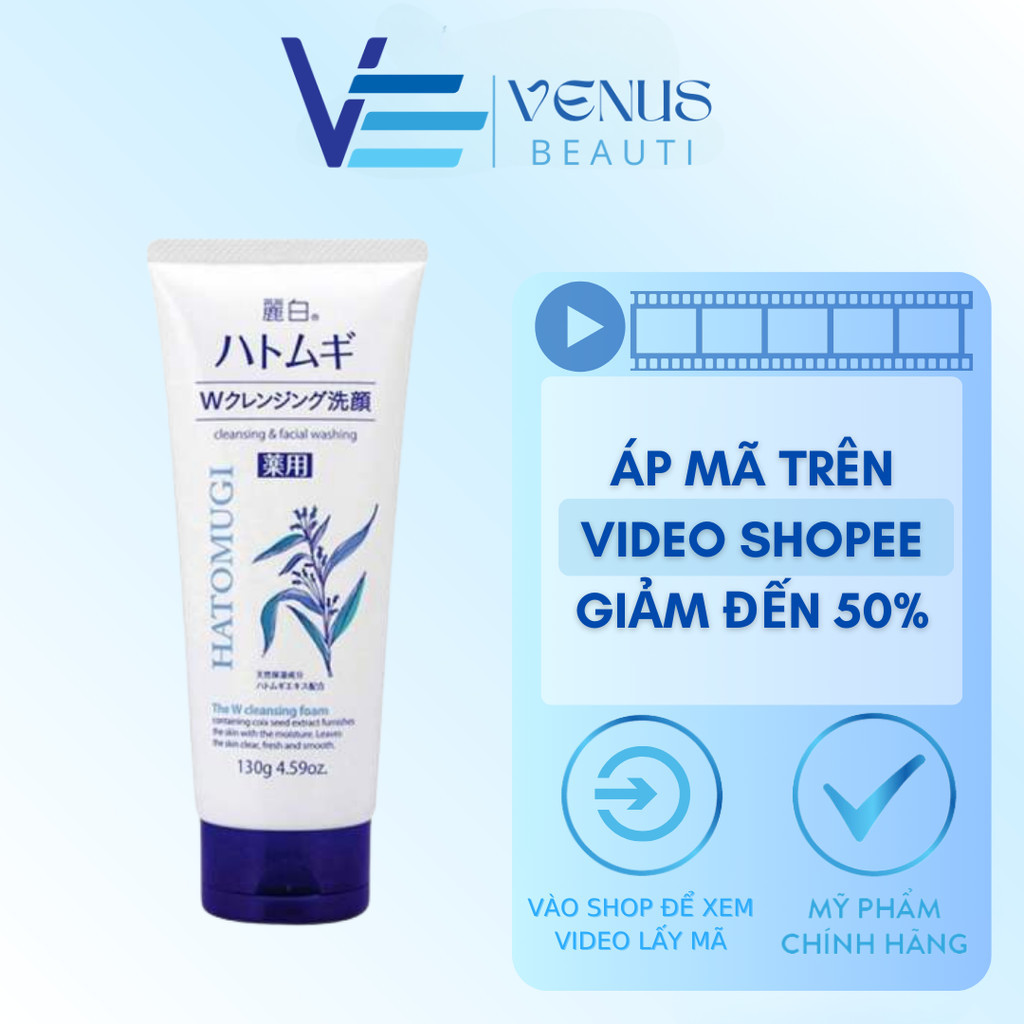 Sữa Rửa Mặt Hatomugi Moisturizing & Facial Foam Dưỡng Ẩm, Sáng Da Chiết Xuất Ý Dĩ Nhật Bản 130g