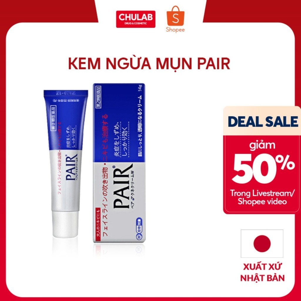 Kem ngừa mụn Gel giảm mụn, mụn bọc, mụn mủ, mụn trứng cá giảm sưng tấy và ngăn ngừa sẹo Pair Acne W Cream Nhật Bản 24g