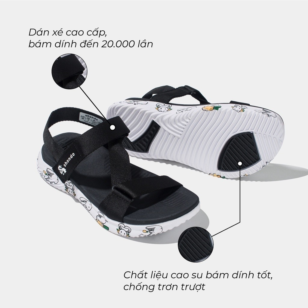 Giày Sandals Nam Nữ Shondo F7 Thỏ Bảy Màu Continew T7M Đen F7N0110