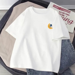 Áo Phông 3158 Tay Lỡ Unisex TÀU VŨ TRỤ MẶT TRĂNG Áo Thun Nam Nữ Form Rộng Chất cotton Hai Màu Đen Trắng HUCO