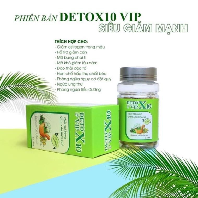 Giảm Cân Detox Vip X10 Xổ Mỡ Siết Eo Hộp 55v Mẫu Mới Thiên Kim Store