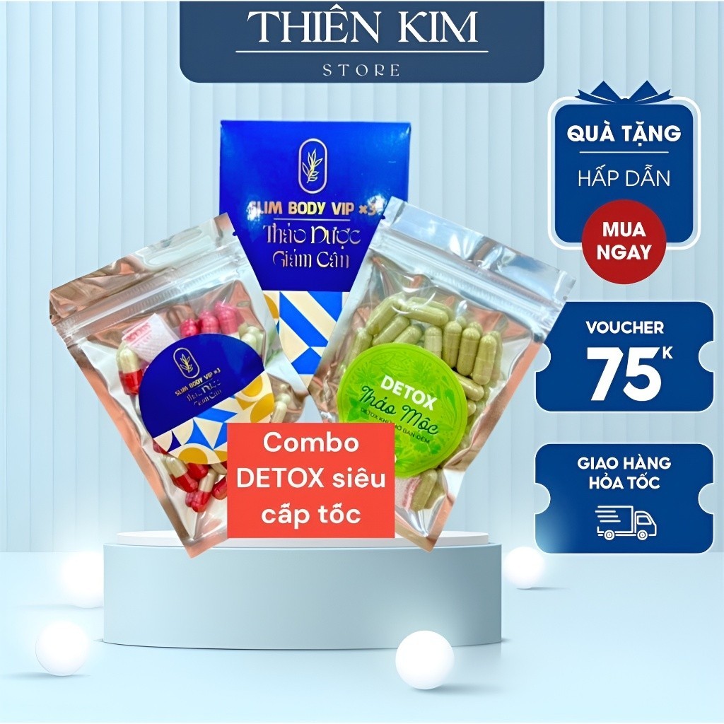 Thảo dược giảm cân Slim Body Vip X3 phiên bản giảm cấp tốc tặng kèm detox thải mỡ Thiên Kim Store