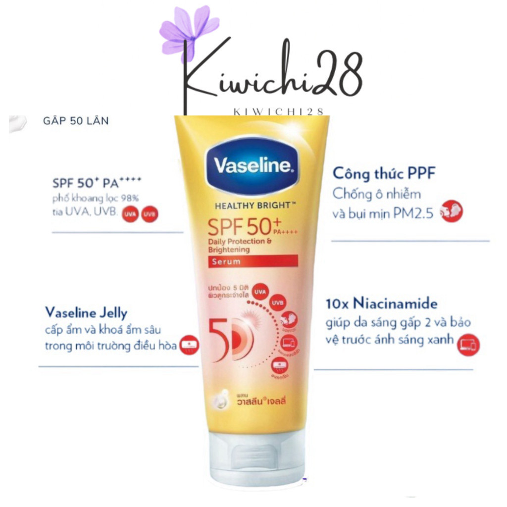 [Mẫu Mới 2024] Kem Chống Nắng Body Vaseline 50X HEALTHY BRIGHT SPF50+ PA++++  Chống Nắng, Trắng Da Chuẩn Thái 320ml