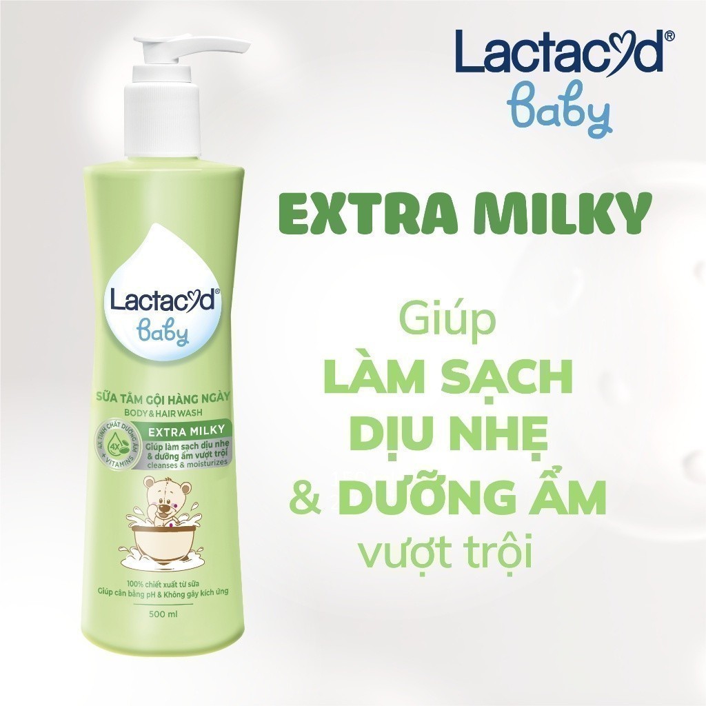 Bộ 2 Sữa Tắm Gội Trẻ Em Lactacyd Baby Extra Milky 500ml + 1 Dung Dịch Vệ Sinh Pro Sensitive 250ml