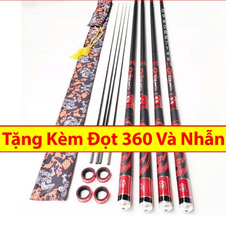 Cần Câu Tay 6h Xích Long + Tặng Kèm Đọt Phụ + nhẫn ( Đủ Size 3m6, 4m5, 5m4, 6m3 )