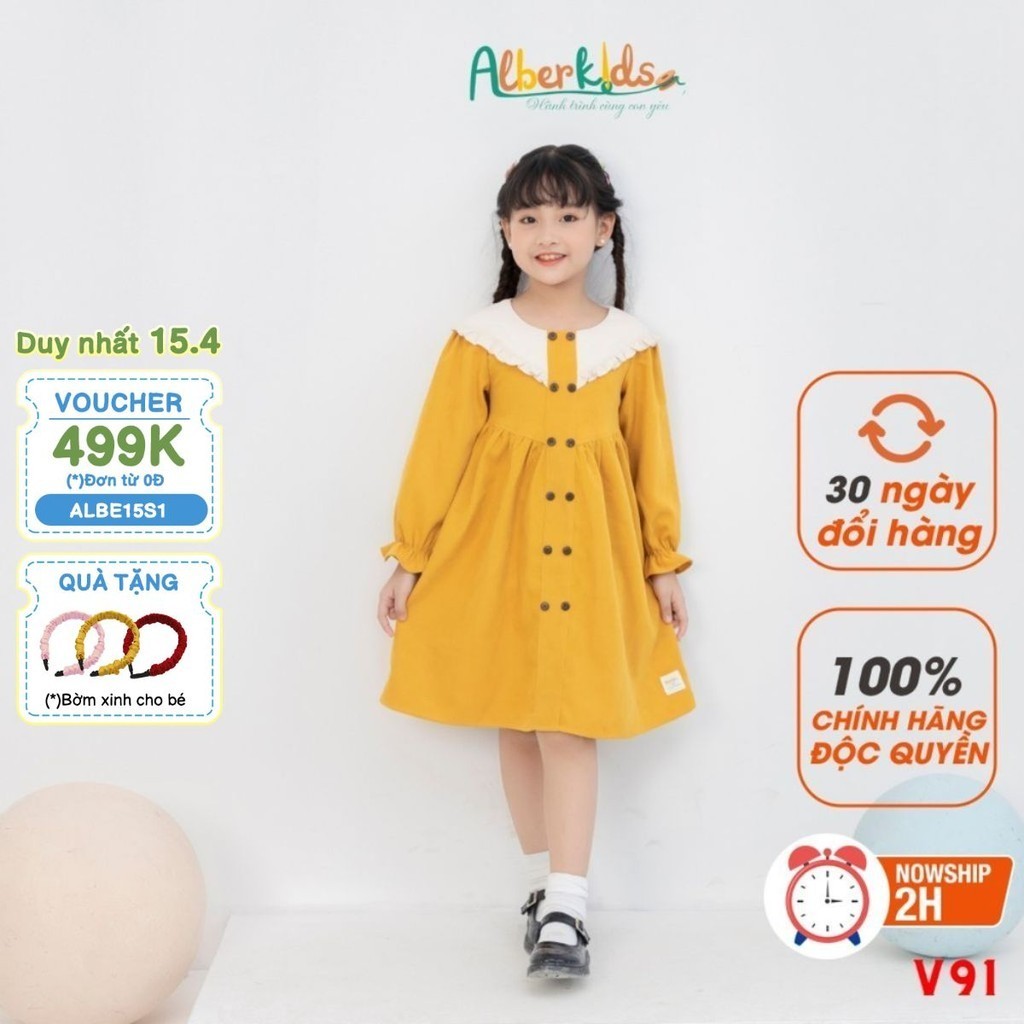 Váy bé gái thu đông  Alber Kids cổ tim công chúa xinh đẹp Lila Dress cho trẻ em 2,3,4,5,6,7,8,9,10,11,12 tuổi [V91]