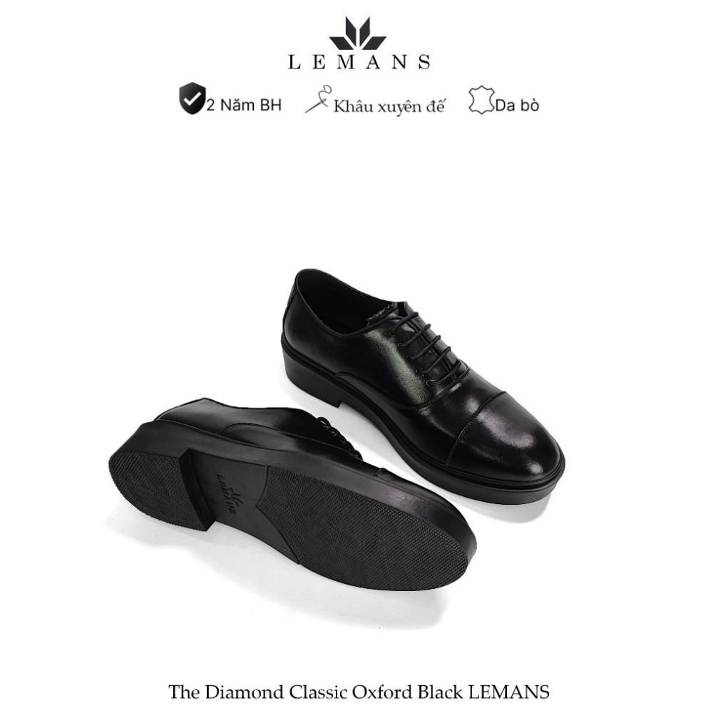 Giày The Diamond Oxford LEMANS da bò Black OF01, Đế độc quyền Lemans khâu đế, tăng cao 4cm Bảo hành chính hãng 24 tháng