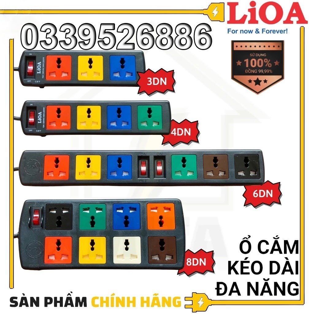 Hàng siêu hot Ổ Cắm Điện LIOA, 4 Lỗ, Có Công Tắc, Dây Dài 3m/ 5m, Mã: 4D32N/ 4D52N