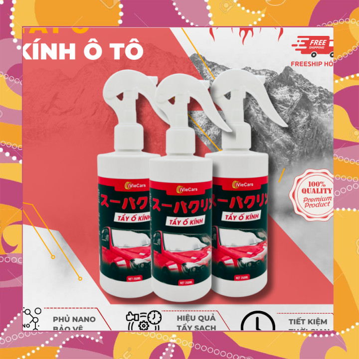 Tẩy ố kính ô tô phủ nano iViecars dung tích 250ml  làm sạch an toàn cho kính xe, tẩy ố, mốc cặn canxi (tách chiết)