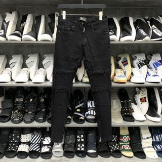  Quần jean bò nam slimfit Amiri đen gối rách xước vá vải nhăn phối khoá zip ống chân phong cách streetwear hot trend 2023 