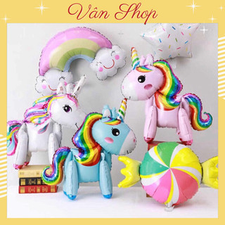 Bong bóng nhôm hình ngựa pony 4d - kì lân 1 sừng - ngựa gỗ size 40cm, 60cm, 90cm trang trí sinh nhật