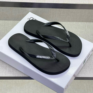  Dép tông nam nữ DSQ đế cao su ép xốp 2 lớp vân lỗ tổ ong quai đúc nổi chữ Dsquared2 trắng basic DL90P 