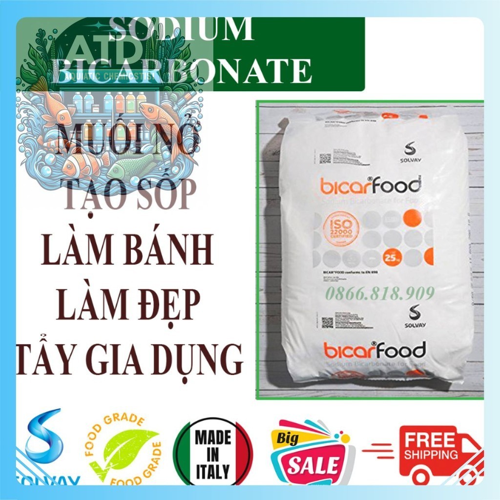 Shop HC Thủy Sản ATD 1 Kg Baking Soda - Bột Nở NaHCO3 Phụ Gia Thực Phẩm Nhập Ý Chiết Lẻ Túi