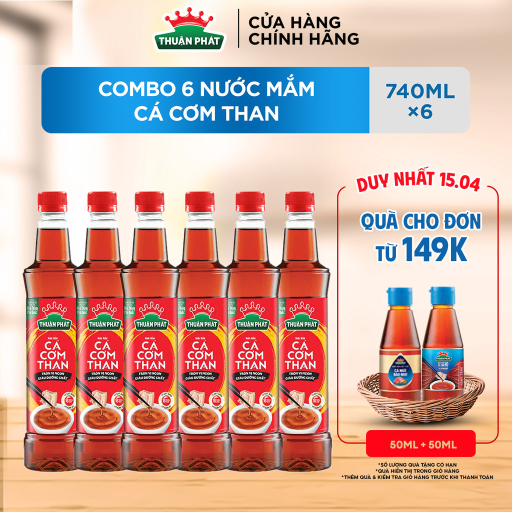 Combo 6 Nước mắm Thuận Phát cá cơm than 740ml - Với 16 dưỡng chất