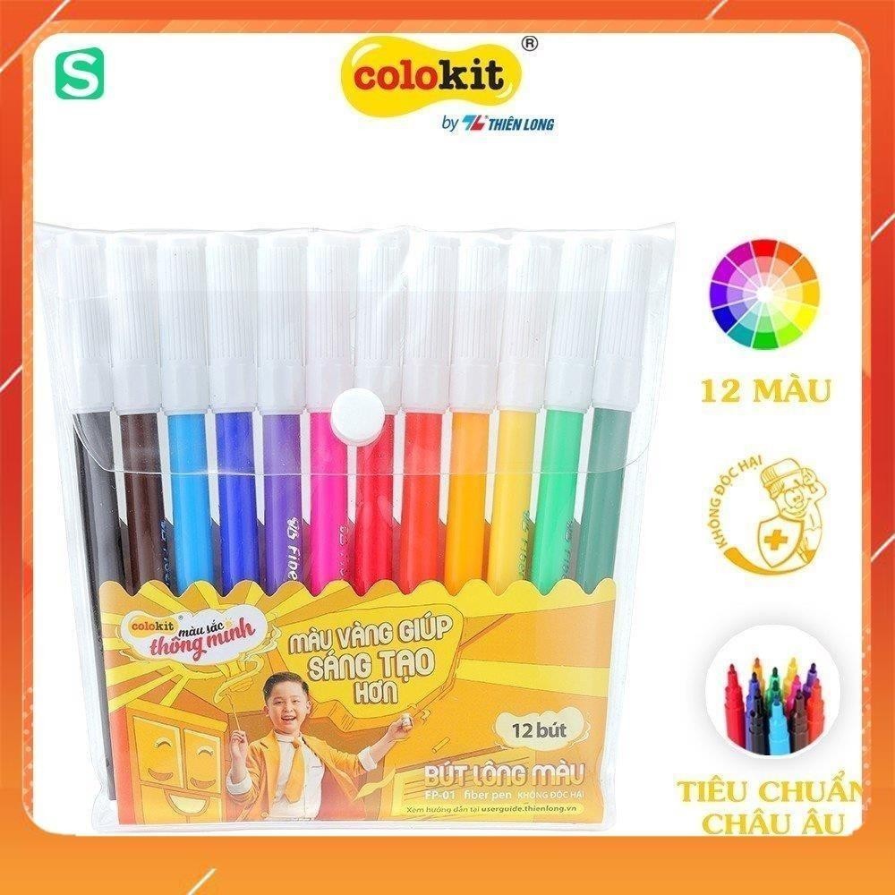 Bút dạ màu FP01 Thiên Long 12 màu, màu sắc tươi sáng an toàn cho bé khi sử dụng.