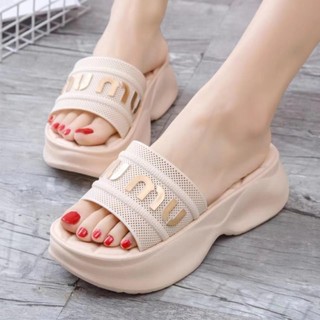 Dép quai ngang nữ, dép nữ MuMu quai lưới độn đế 5cm, dép lê nữ cao su đúc BTDEP