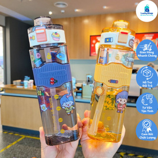 HMD0404 Bình Nước Vuông Có Đai Cao Su Chống Trượt Có Dây Đeo Thể Thao, Tặng Kèm Sticker 720ml