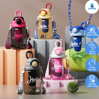 HMD0401 Bình Nước Hello Bằng Nhựa Thời Trang 950ML Có Dây Đeo, Lọc Trà, Thích Hợp Dùng Thể Thao