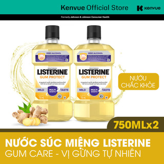 Bộ 2 Nước súc miệng giúp nướu chắc khỏe Listerine Gum Protect Zero Alcohol 750ml/chai