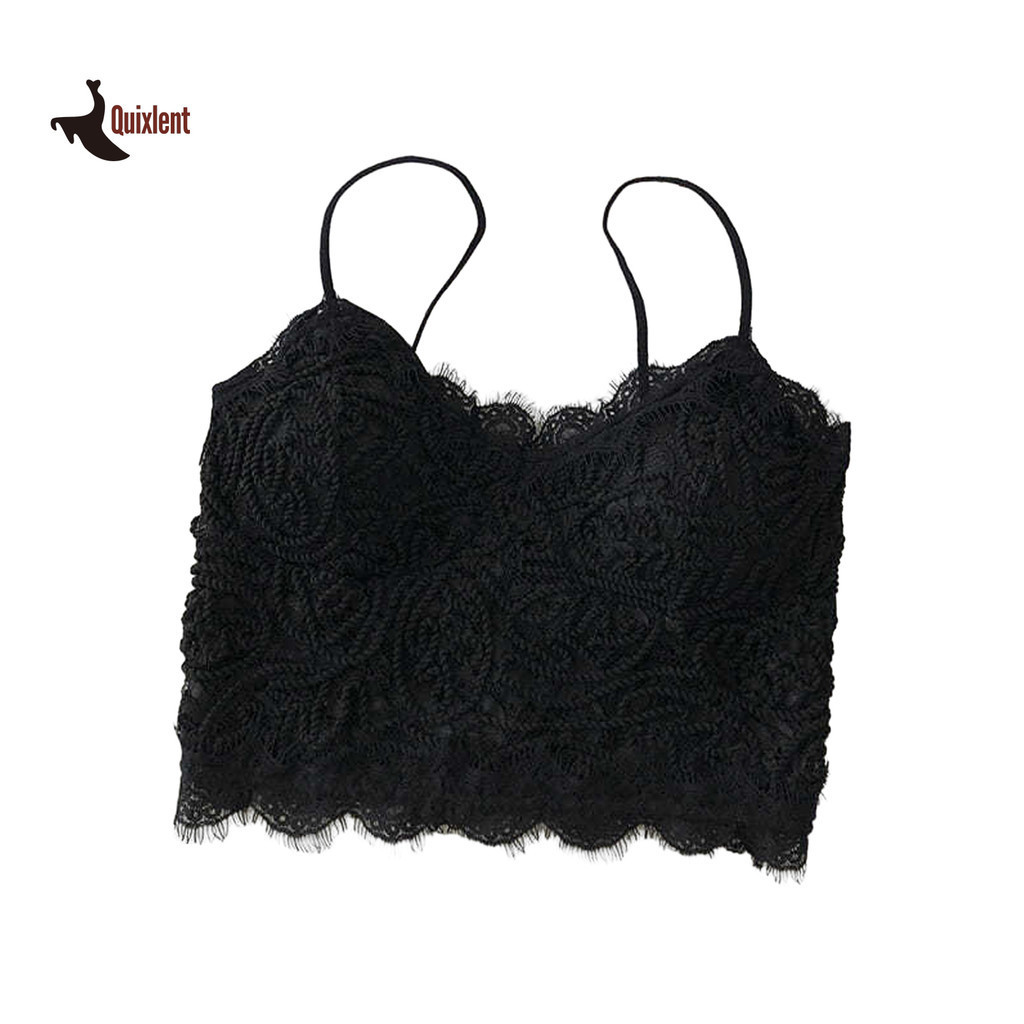QUIXLENT Nữ Crop Top Tank Top Ren Không Tay Lưng Camisole Cổ Chữ V Màu Trơn Spaghetti