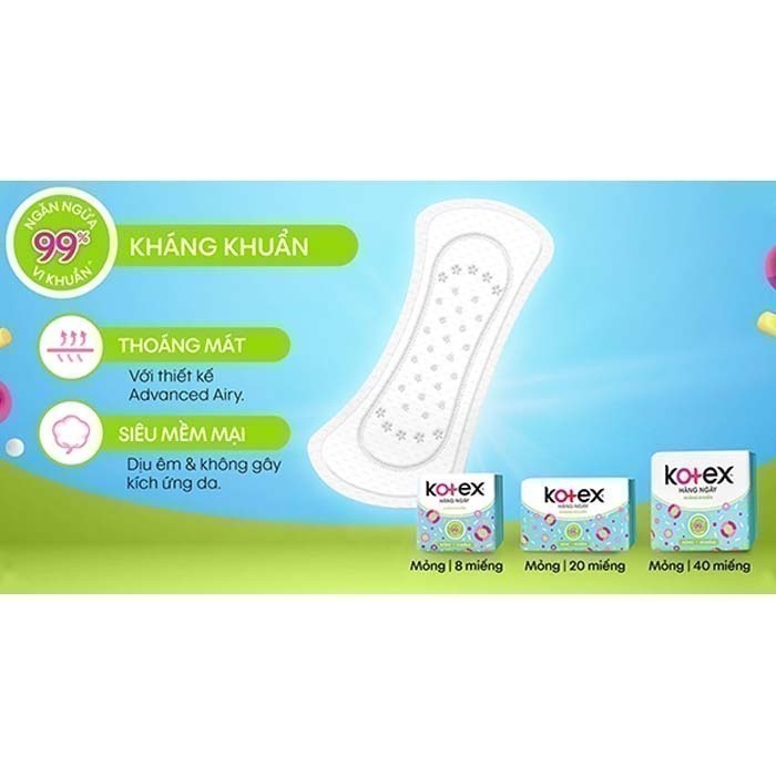 (Hàng tặng không bán) Băng vệ sinh Kotex hằng ngày kháng khuẩn 8 miếng