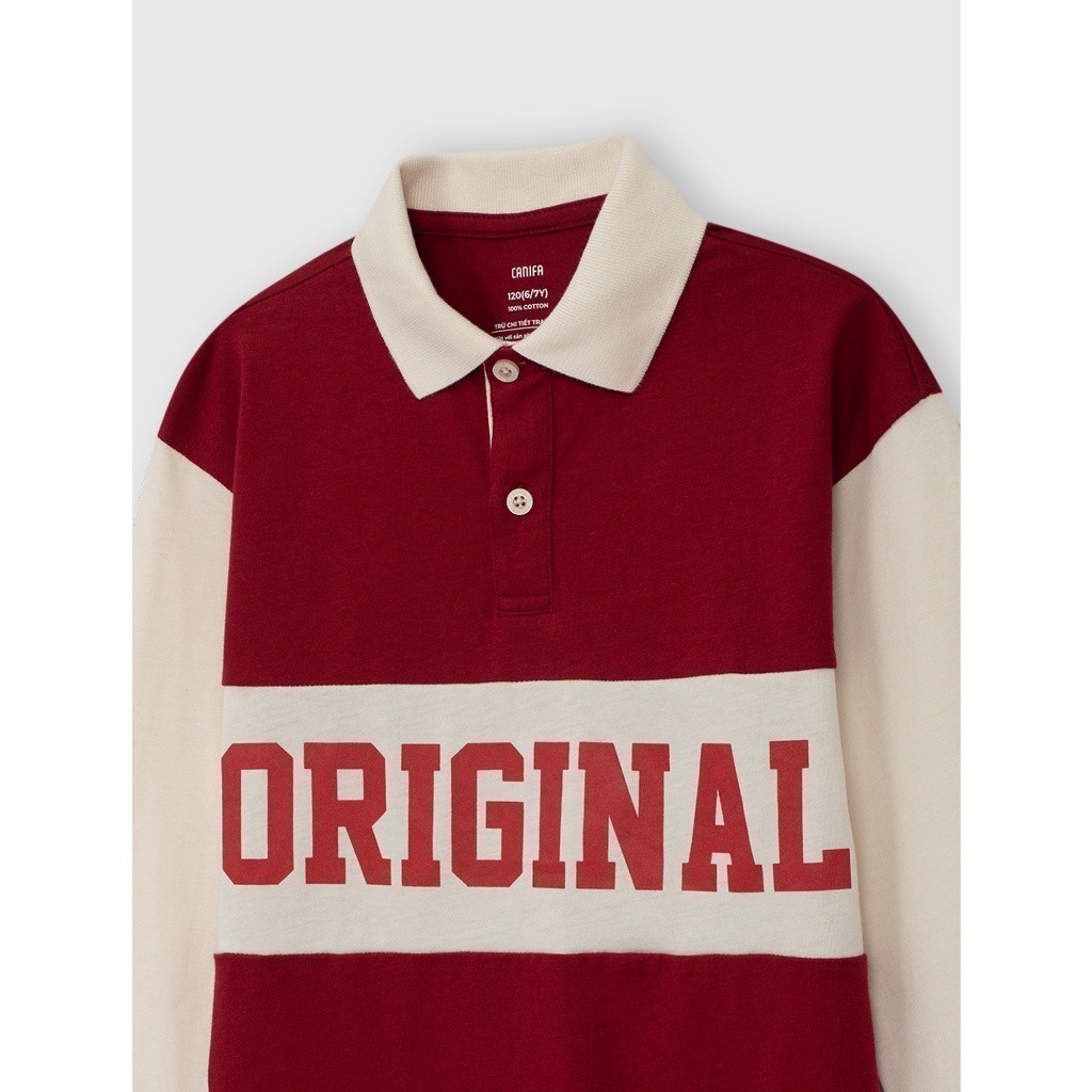 Áo polo bé trai CANIFA dài tay chất liệu cotton phối màu 2TP23C003