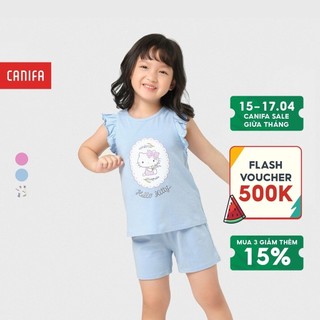 Bộ quần áo bé gái CANIFA chất liệu cotton áo cổ tròn tay cánh tiên, quần soóc cạp chun ML23 1LS23S006