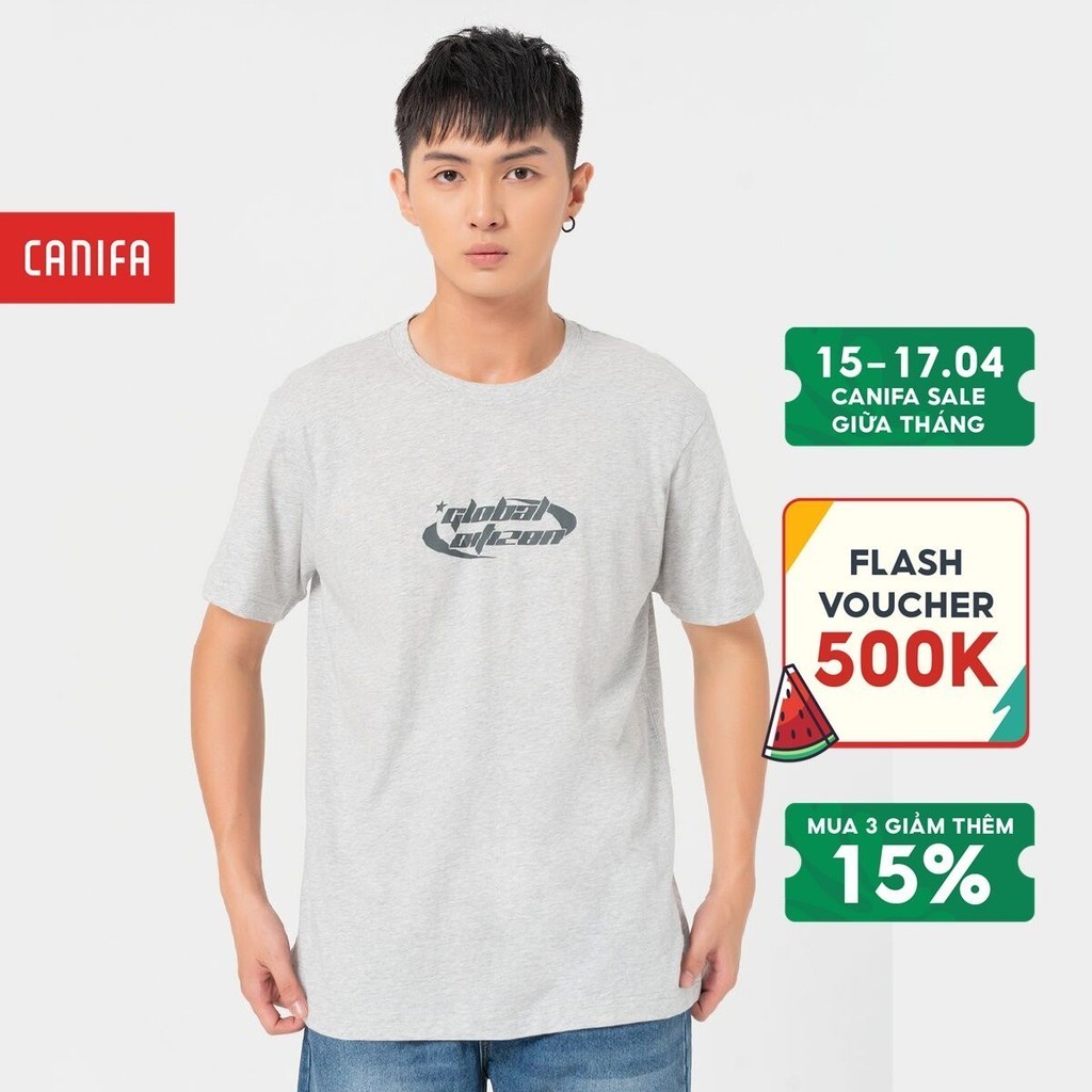 Áo phông nam CANIFA 100% cotton, cổ tròn tra bo, tay cộc 8TS22W006