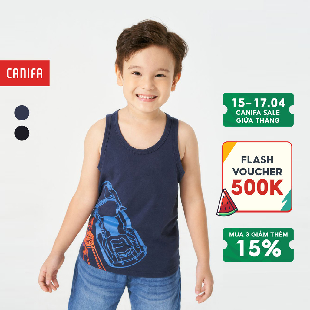 Áo ba lỗ bé trai CANIFA 100% cotton in hình ô tô 2TA22S003