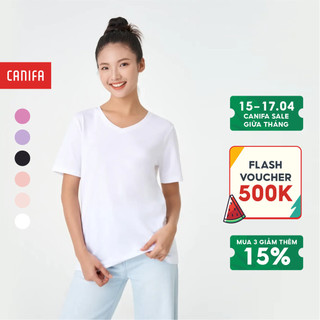 Áo phông nữ CANIFA áo thun chất liệu cotton cổ tim cộc tay 6TS23A008