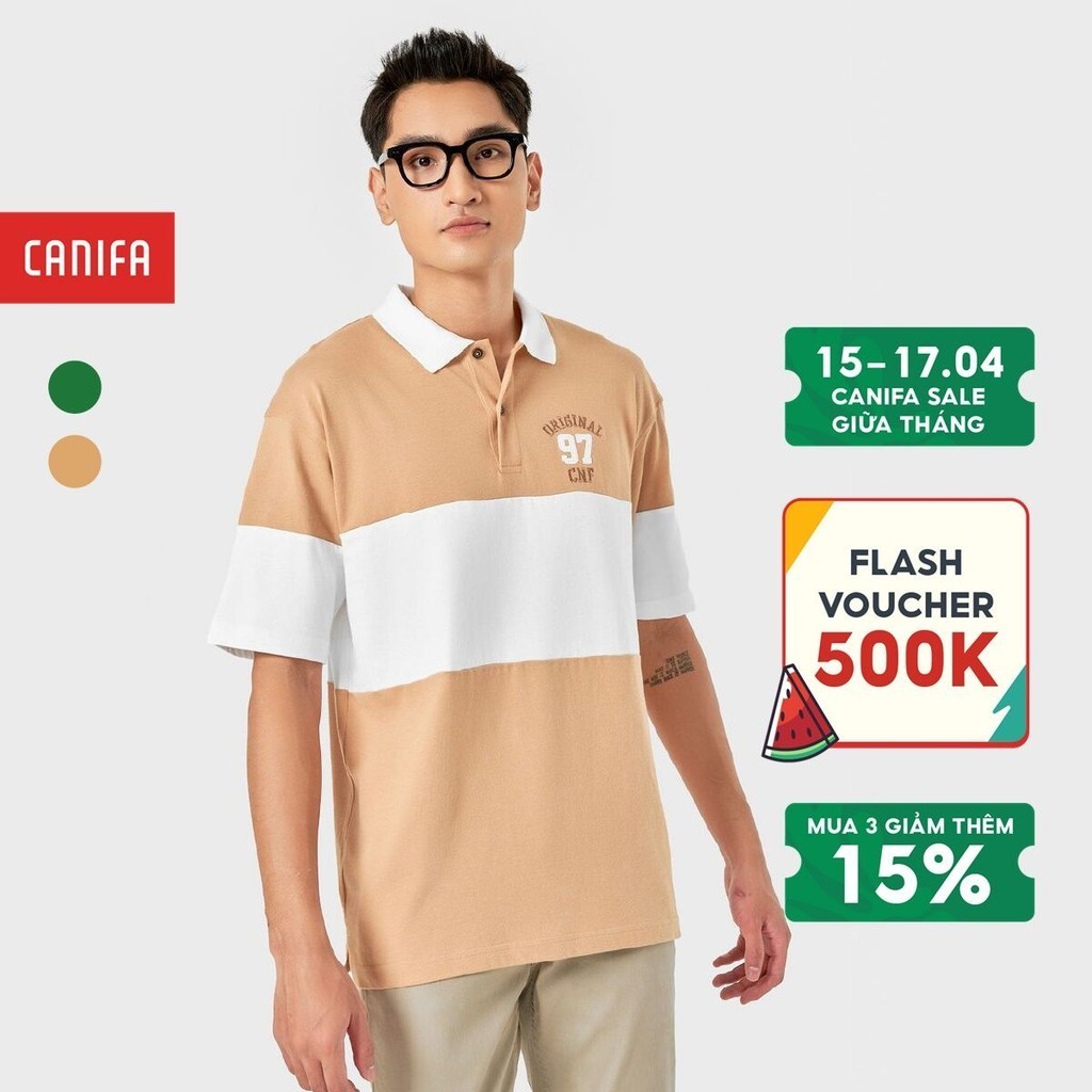 Áo polo nam CANIFA chất liệu 100% cotton, thêu nhỏ ở ngực, áo phối màu 8TP22C002