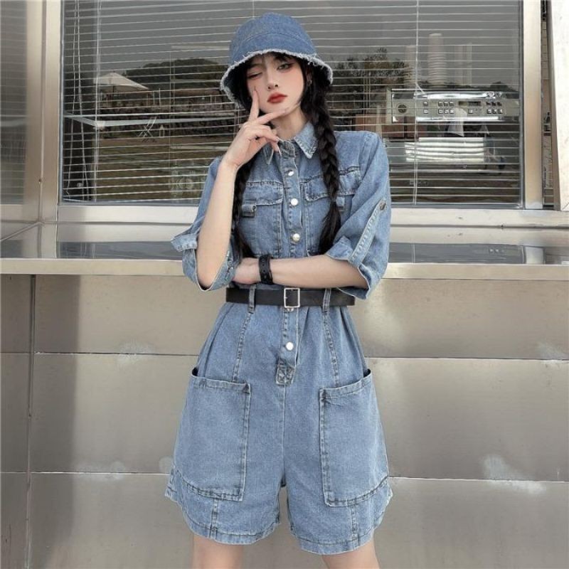 (Order) Set bộ jumpsuit bò Quảng Châu Girl Crush ống rộng túi vuông + thắt lưng cá tính