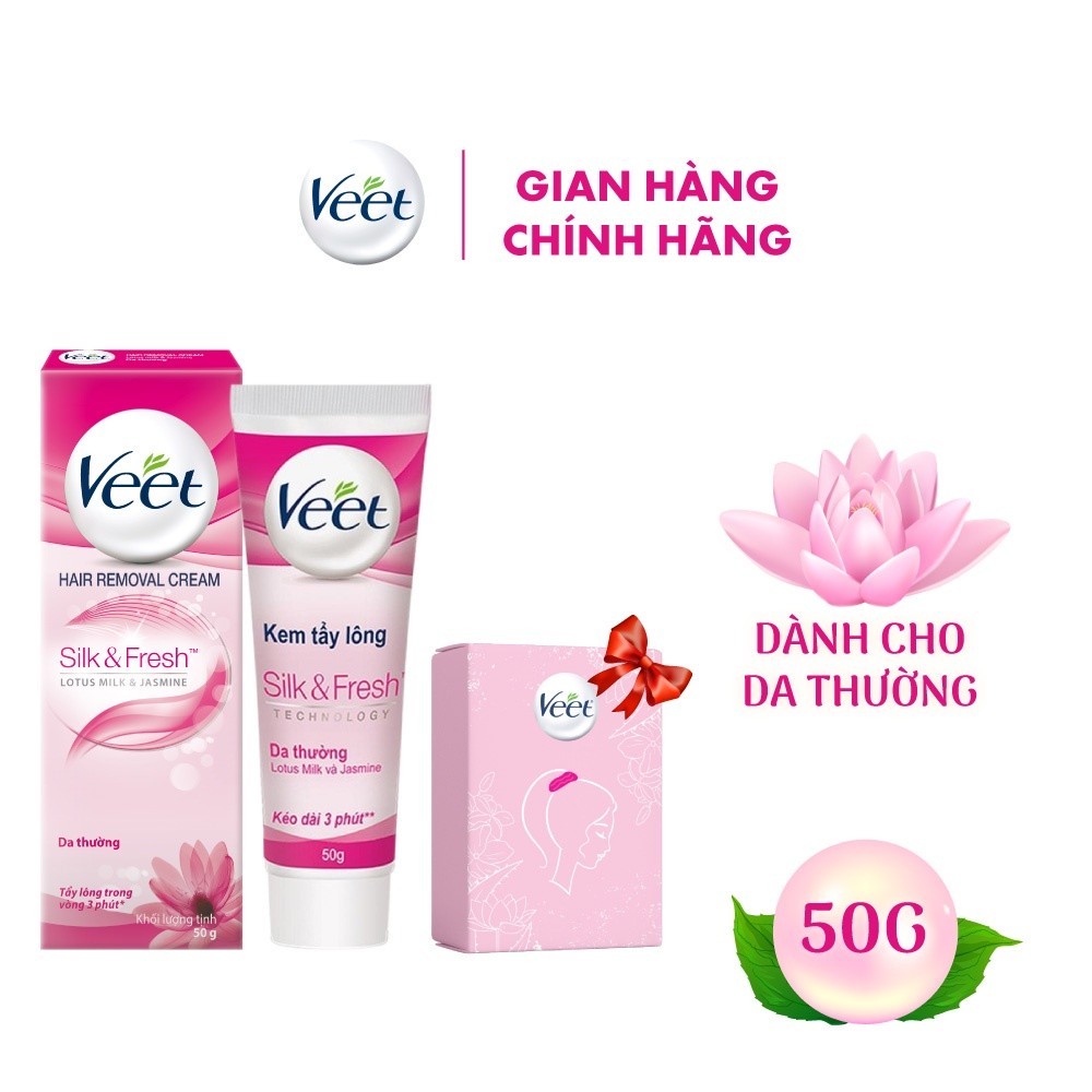 Combo 1 Kem tẩy lông Veet cho da thường 50g tặng 1 Hộp dây cột tóc