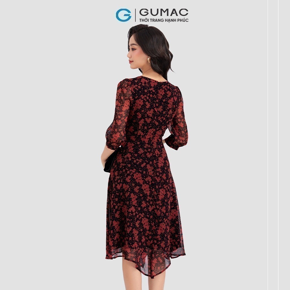 Đầm hoa dáng xòe phối vai nhún sang trọng GUMAC DD03067