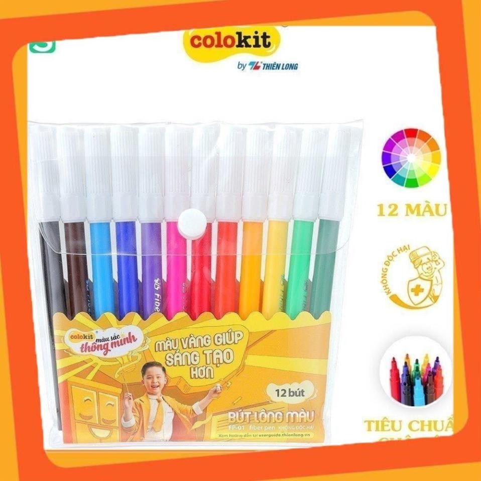 Bút dạ màu FP01 Thiên Long 12 màu, màu sắc tươi sáng an toàn cho bé khi sử dụng.