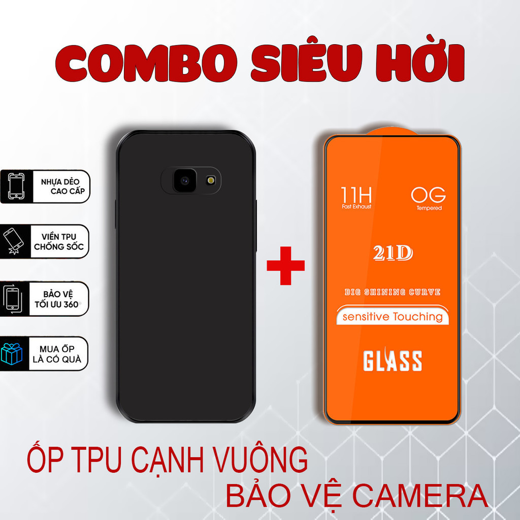 Ốp TPU , kính cường lực 21D Samsung J4 Plus , J4 Core , J4+ , J4 Prime , J6+ TPU cạnh vuông full màn