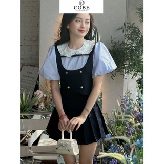 Set áo váy áo sơ mi tiểu thư thiết kế cổ sen chân váy xếp ly dáng ngắn xòe tiểu thư thanh lịch cobe.official