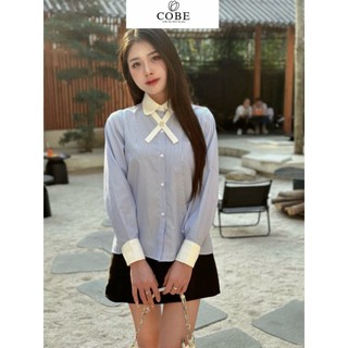 Áo sơ mi dài tay kèm nơ PETTY SHIRT áo sơ mi thiết kế tiểu thư phối cổ cao cấp chất thô hàn cao cấp cobe.official