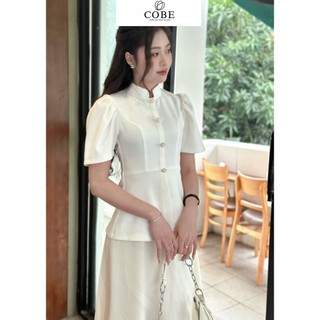 Set áo váy áo sơ mi tiểu thư set áo thiết kế ngắn tay cổ trụ chân váy midi dáng dài thanh lịch cobe.official