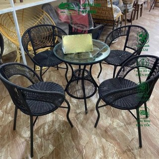 Bộ bàn ghế phòng ăn phòng khach cafe giả mây khung thép sang trọng cao cấp/Healhomes bảo hành 24 tháng